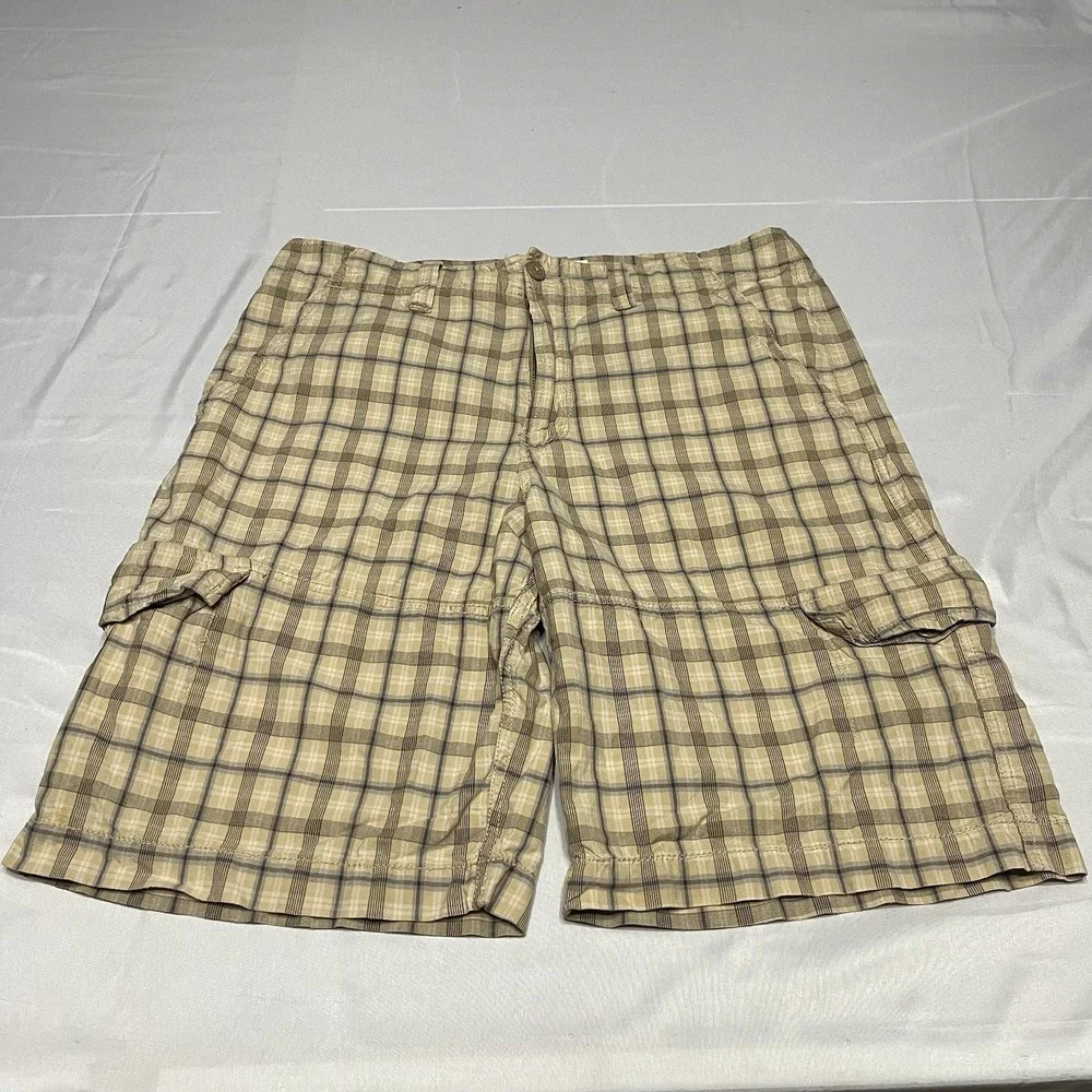 Y2K Aeropostale Plaid Cargo Shorts Mens Size 36 Beige Baggy Skater Preppy Surf